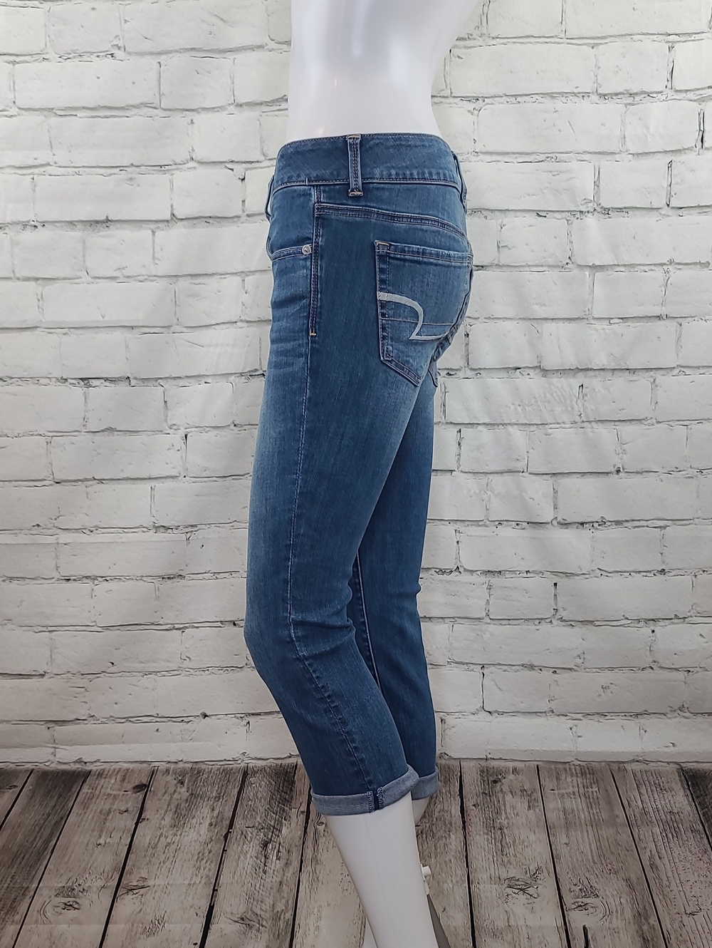 AE Next Level Artist Stretch Cotton Denim Low Rise Straight Crop Leg Jean Blue - Picture 7 of 17